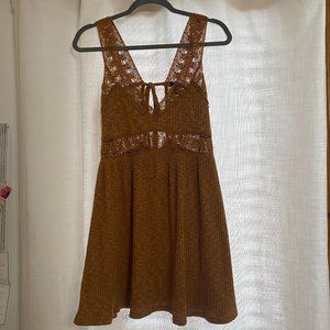 Forever 21 Brown Knit/Crochet Baby Doll Dress, Size Small